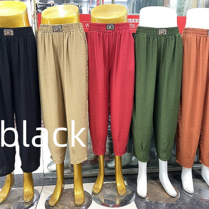 Rettich-Polyesterhose aus Seide und Baumwolle, Mama-Hose, elastischer Bund mit Tasche