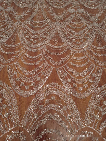 Wellenförmiger Pailletten-Spitzenstoff für Brautkleider