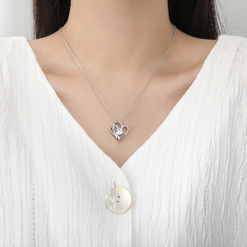 Zirkon Doppel Liebe Halskette Mit Strass Ins Personalisierte Herz-förmigen Halskette Schlüsselbein Kette Schmuck Für Frauen Valentinstag