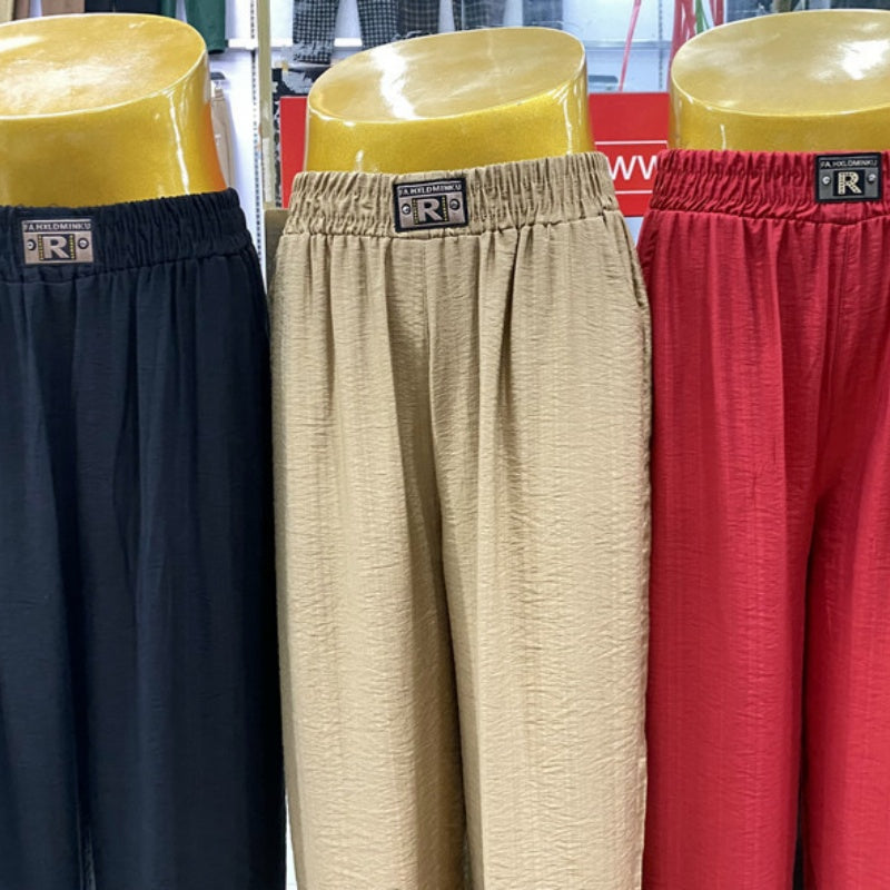 Rettich-Polyesterhose aus Seide und Baumwolle, Mama-Hose, elastischer Bund mit Tasche