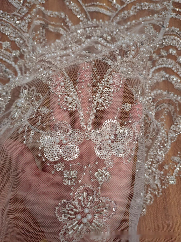 Wellenförmiger Pailletten-Spitzenstoff für Brautkleider