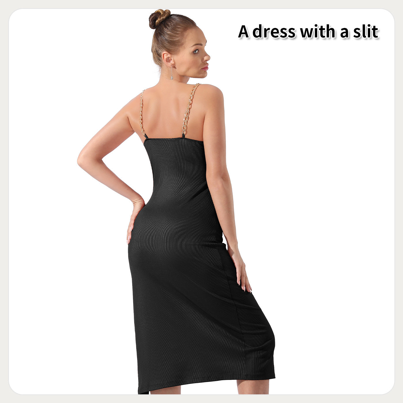 Damen Neckholder-Kleid mit Schlitz in reiner Farbe, ärmellos