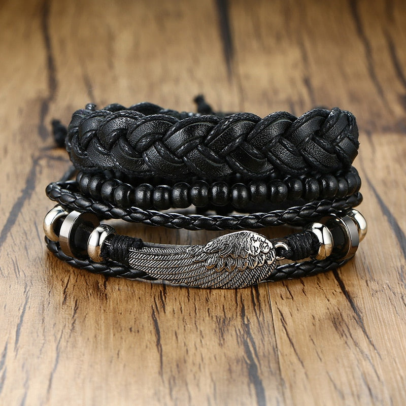 4 Teile/satz Geflochtene Wrap Leder Armbänder für Männer Vintage Tribal Armbänder