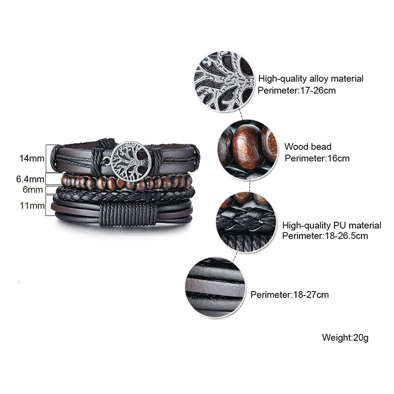 4 Teile/satz Geflochtene Wrap Leder Armbänder für Männer Vintage Tribal Armbänder