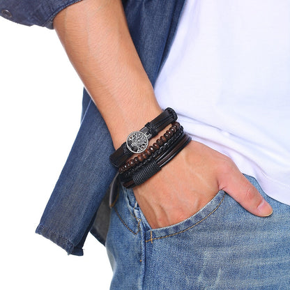 4 Teile/satz Geflochtene Wrap Leder Armbänder für Männer Vintage Tribal Armbänder