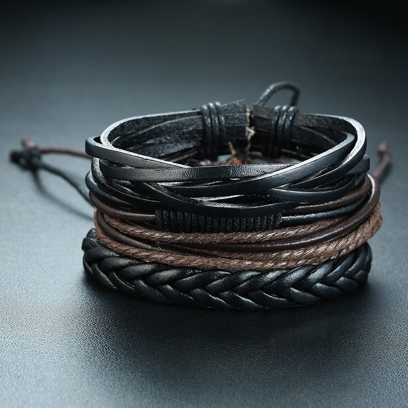 4 Teile/satz Geflochtene Wrap Leder Armbänder für Männer Vintage Tribal Armbänder