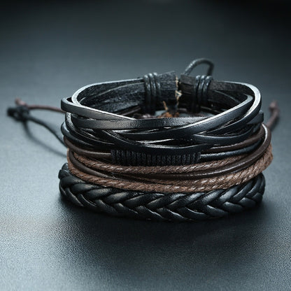 4 Teile/satz Geflochtene Wrap Leder Armbänder für Männer Vintage Tribal Armbänder
