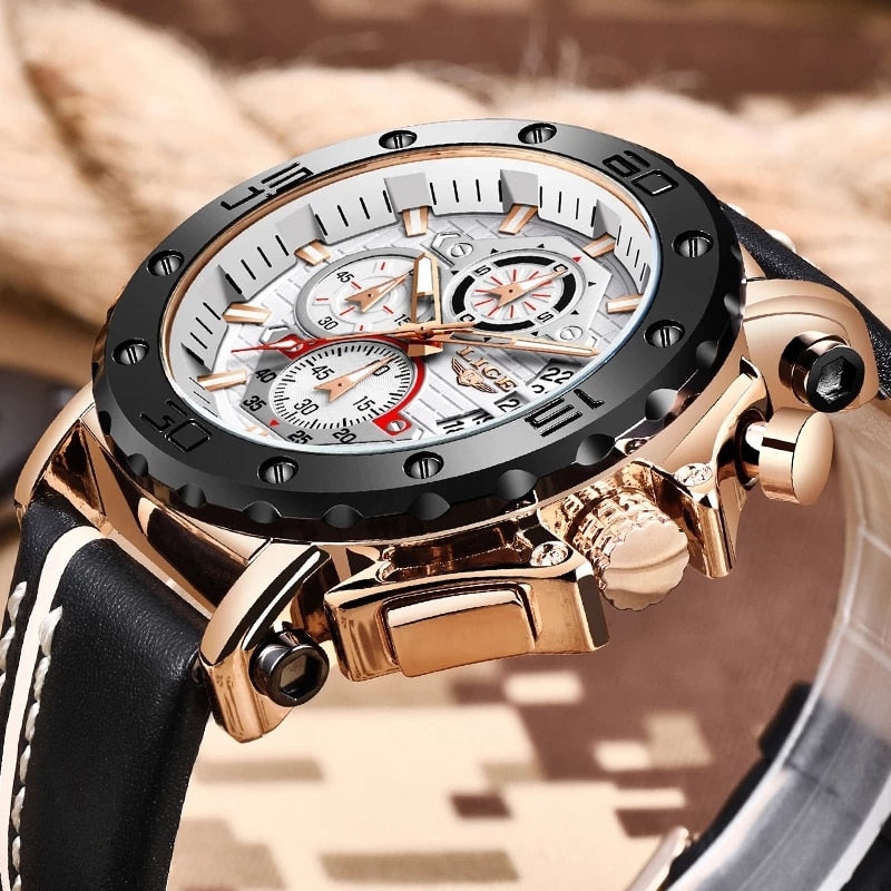 Herrenuhren, modisch, sportlich, Leder, wasserdicht, Quarz, Chronograph