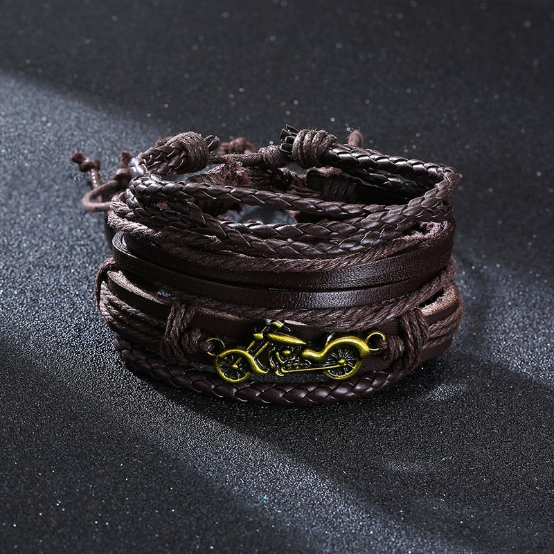 4 Teile/satz Geflochtene Wrap Leder Armbänder für Männer Vintage Tribal Armbänder