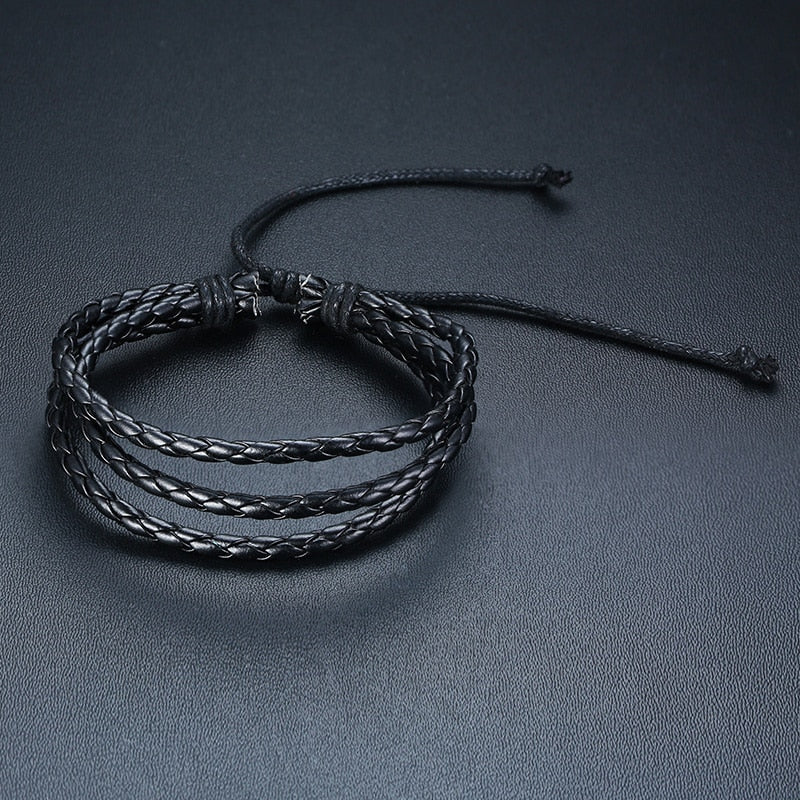 4 Teile/satz Geflochtene Wrap Leder Armbänder für Männer Vintage Tribal Armbänder