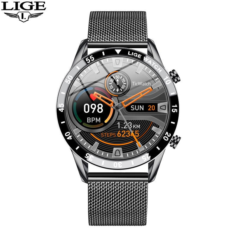 Touchscreen-Stahlband Luxus Bluetooth Herren Smart Watch