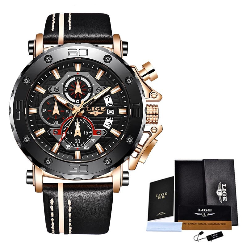 Herrenuhren, modisch, sportlich, Leder, wasserdicht, Quarz, Chronograph