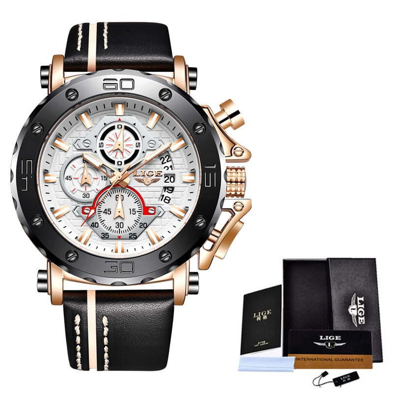 Herrenuhren, modisch, sportlich, Leder, wasserdicht, Quarz, Chronograph