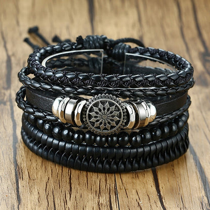 4 Teile/satz Geflochtene Wrap Leder Armbänder für Männer Vintage Tribal Armbänder