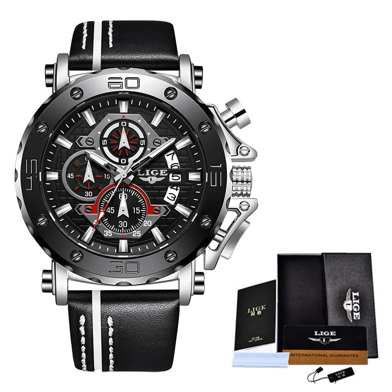Herrenuhren, modisch, sportlich, Leder, wasserdicht, Quarz, Chronograph