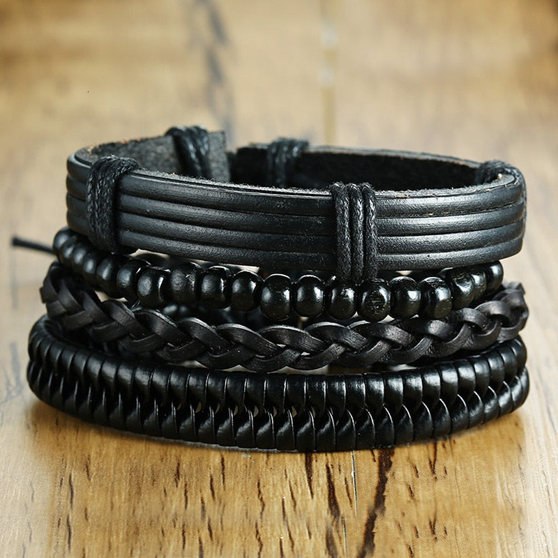 4 Teile/satz Geflochtene Wrap Leder Armbänder für Männer Vintage Tribal Armbänder