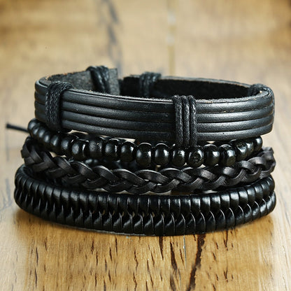 4 Teile/satz Geflochtene Wrap Leder Armbänder für Männer Vintage Tribal Armbänder