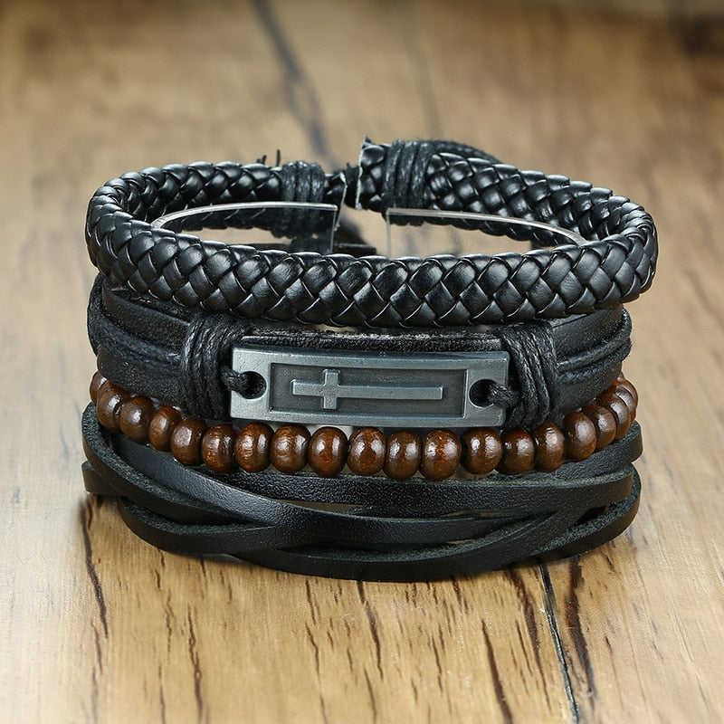 4 Teile/satz Geflochtene Wrap Leder Armbänder für Männer Vintage Tribal Armbänder