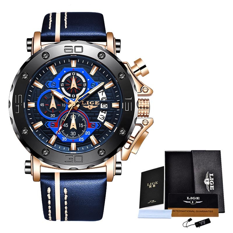Herrenuhren, modisch, sportlich, Leder, wasserdicht, Quarz, Chronograph