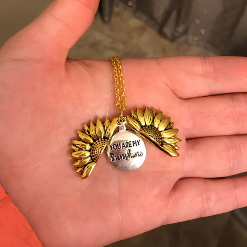 Du bist mein Sonnenschein, offene Medaillon-Halskette, Boho-Schmuck