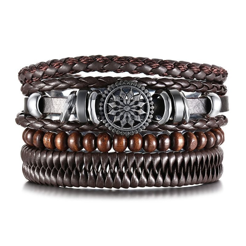 4 Teile/satz Geflochtene Wrap Leder Armbänder für Männer Vintage Tribal Armbänder