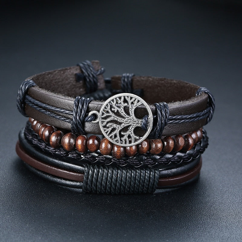 4 Teile/satz Geflochtene Wrap Leder Armbänder für Männer Vintage Tribal Armbänder