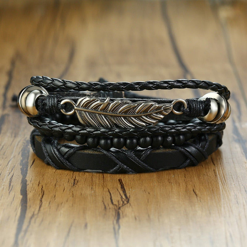 4 Teile/satz Geflochtene Wrap Leder Armbänder für Männer Vintage Tribal Armbänder