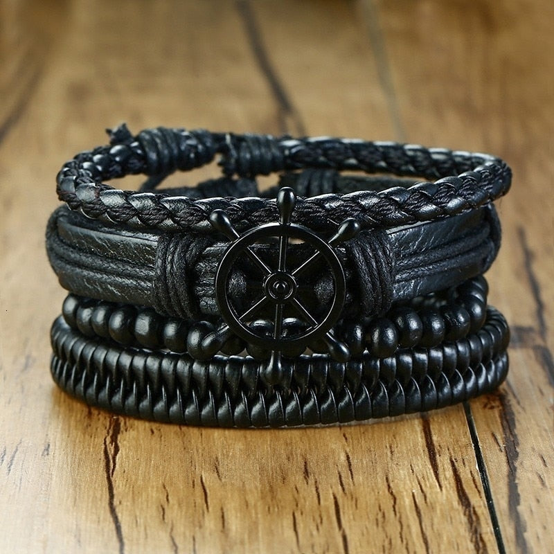 4 Teile/satz Geflochtene Wrap Leder Armbänder für Männer Vintage Tribal Armbänder