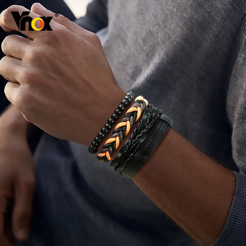 4 Teile/satz Geflochtene Wrap Leder Armbänder für Männer Vintage Tribal Armbänder