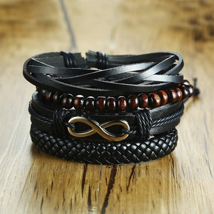 4 Teile/satz Geflochtene Wrap Leder Armbänder für Männer Vintage Tribal Armbänder