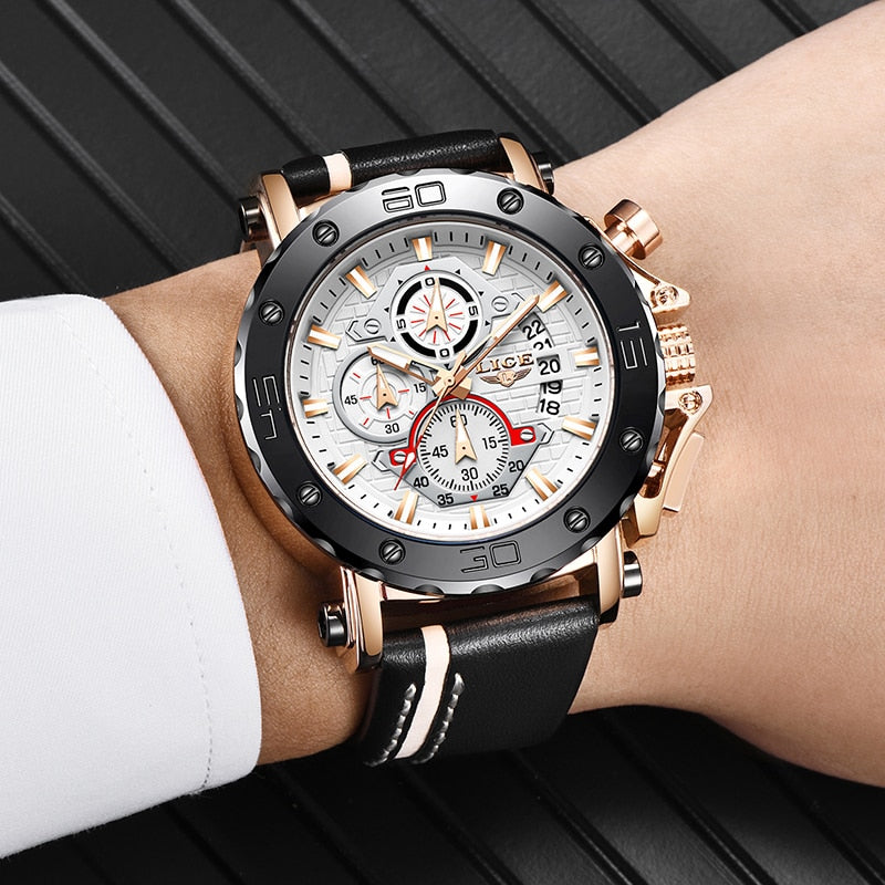 Herrenuhren, modisch, sportlich, Leder, wasserdicht, Quarz, Chronograph