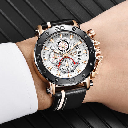 Herrenuhren, modisch, sportlich, Leder, wasserdicht, Quarz, Chronograph