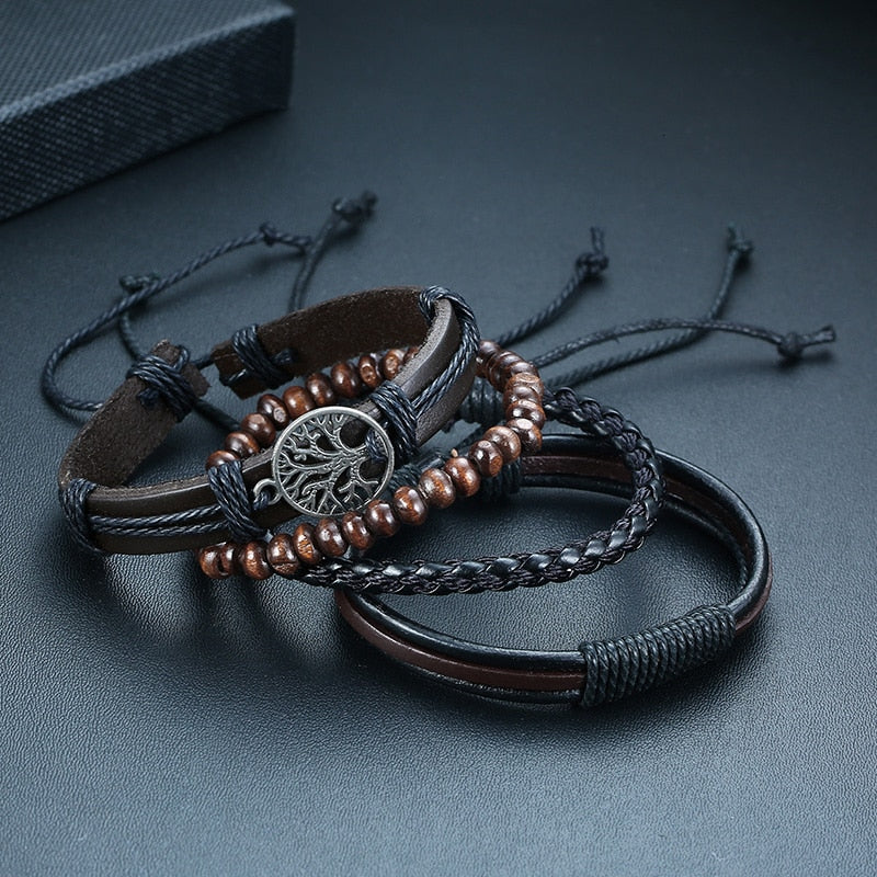 4 Teile/satz Geflochtene Wrap Leder Armbänder für Männer Vintage Tribal Armbänder