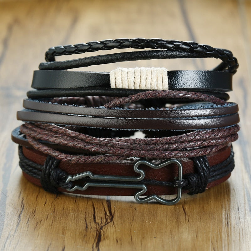 4 Teile/satz Geflochtene Wrap Leder Armbänder für Männer Vintage Tribal Armbänder