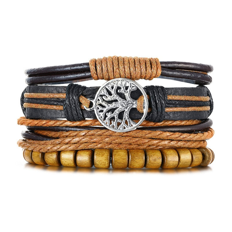 4 Teile/satz Geflochtene Wrap Leder Armbänder für Männer Vintage Tribal Armbänder