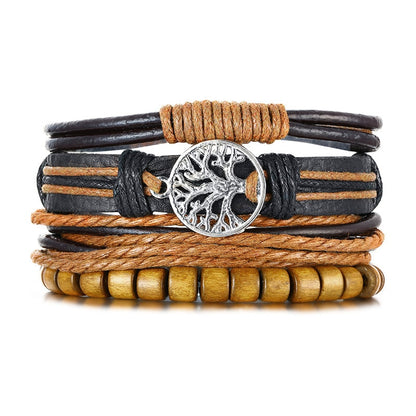 4 Teile/satz Geflochtene Wrap Leder Armbänder für Männer Vintage Tribal Armbänder