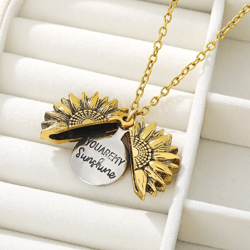 Du bist mein Sonnenschein, offene Medaillon-Halskette, Boho-Schmuck