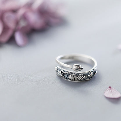 Retro Vintage 925 Sterling Silber Fisch Ring Schmuck