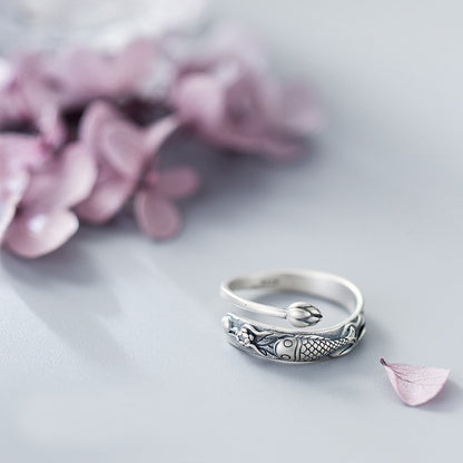 Retro Vintage 925 Sterling Silber Fisch Ring Schmuck