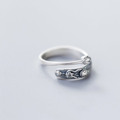 Retro Vintage 925 Sterling Silber Fisch Ring Schmuck