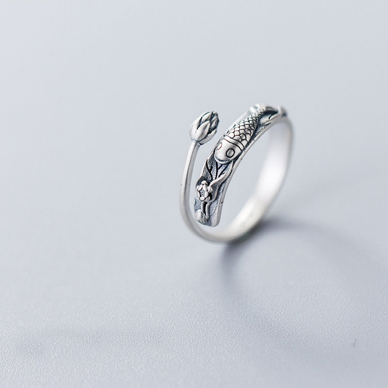Retro Vintage 925 Sterling Silber Fisch Ring Schmuck