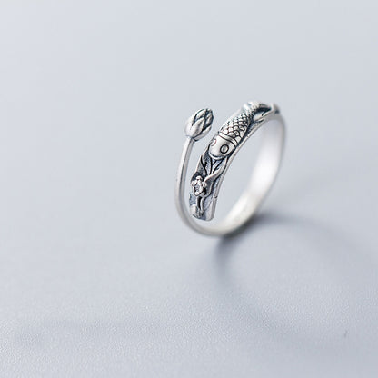 Retro Vintage 925 Sterling Silber Fisch Ring Schmuck
