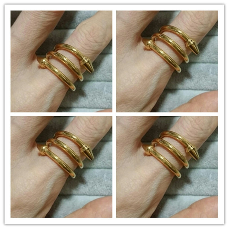3 Reihen geschichtete Ringe Titan Stahl konische Pfeile Frauen Ring Schmuck