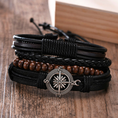 4 Teile/satz Geflochtene Wrap Leder Armbänder für Männer Vintage Tribal Armbänder