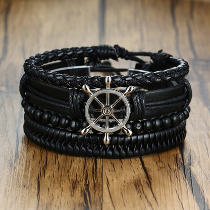 4 Teile/satz Geflochtene Wrap Leder Armbänder für Männer Vintage Tribal Armbänder