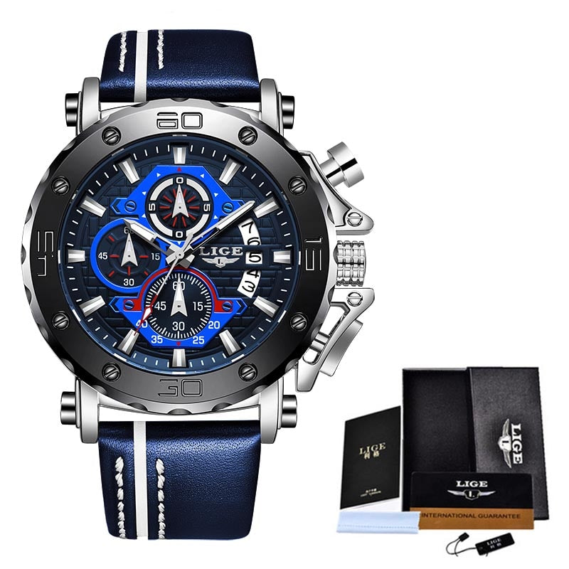 Herrenuhren, modisch, sportlich, Leder, wasserdicht, Quarz, Chronograph