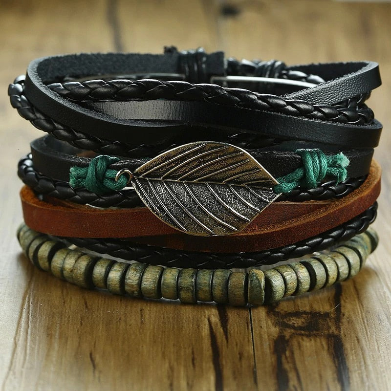 4 Teile/satz Geflochtene Wrap Leder Armbänder für Männer Vintage Tribal Armbänder