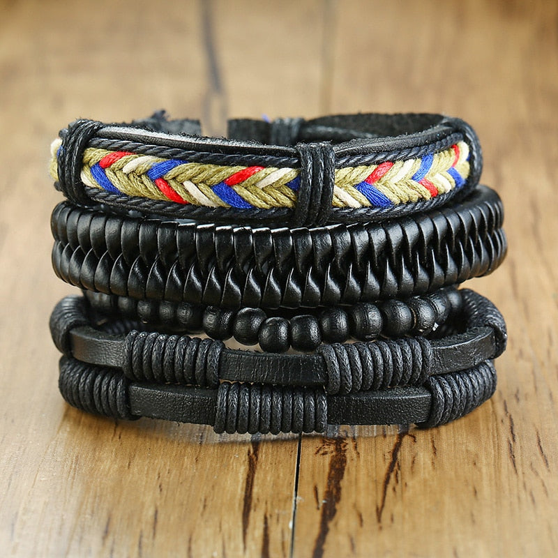 4 Teile/satz Geflochtene Wrap Leder Armbänder für Männer Vintage Tribal Armbänder