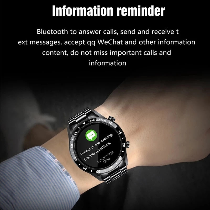 Touchscreen-Stahlband Luxus Bluetooth Herren Smart Watch