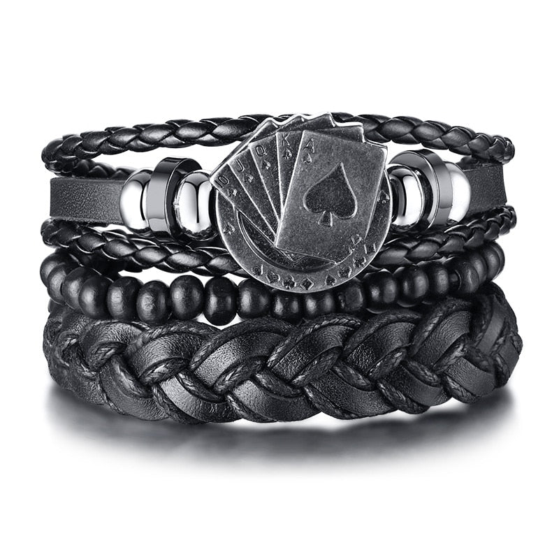 4 Teile/satz Geflochtene Wrap Leder Armbänder für Männer Vintage Tribal Armbänder